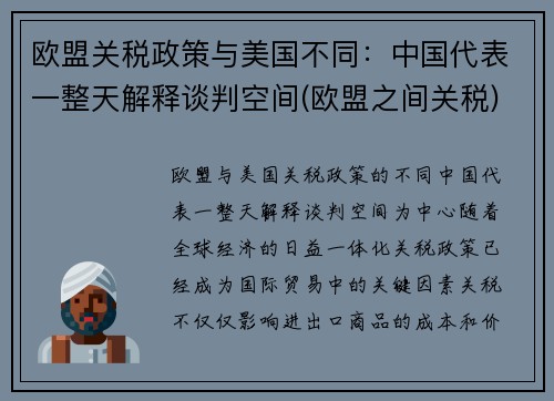 欧盟关税政策与美国不同：中国代表一整天解释谈判空间(欧盟之间关税)
